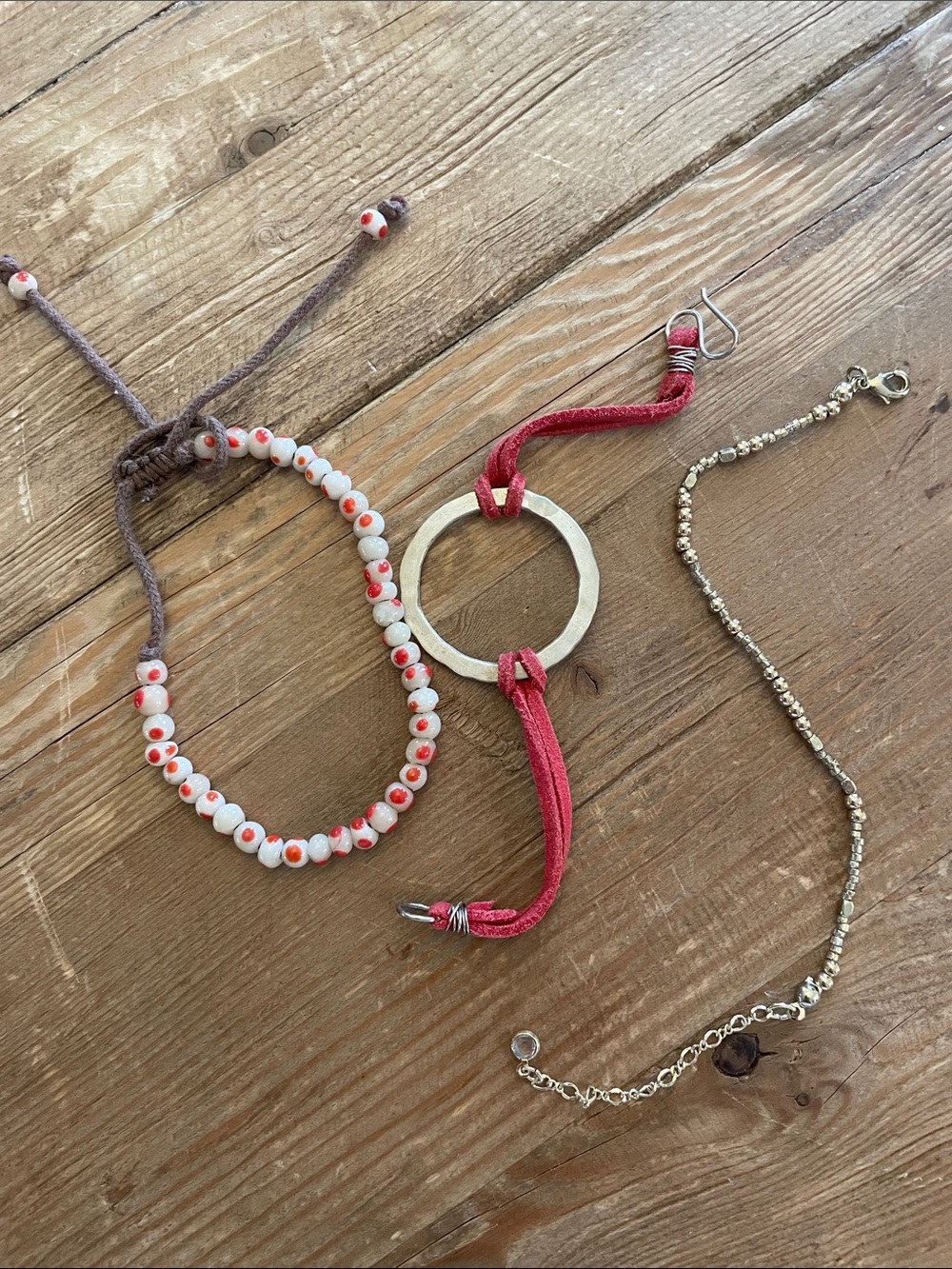 Handmade Pink Cord and Beaded Women’s Bracelet Set